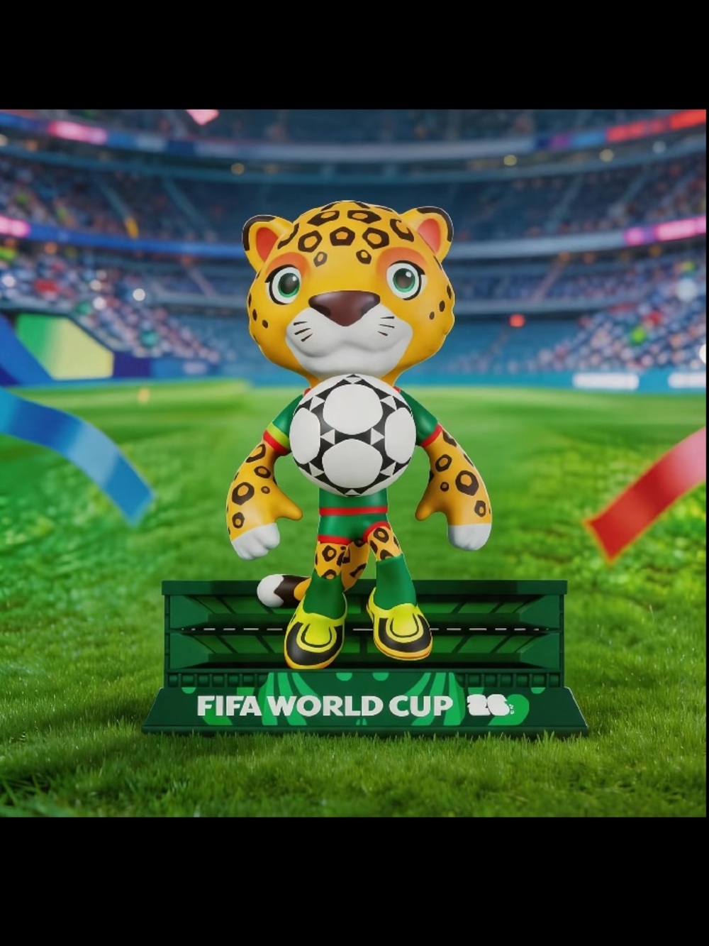 FIFA World Cup Yellow Leopard Soccer Mascot Figure